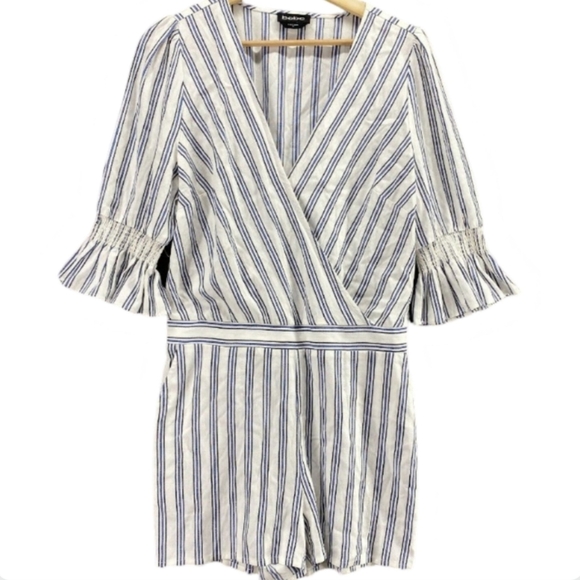 BEBE Blue & White Striped Romper Shorts Size 14 - Picture 3 of 14